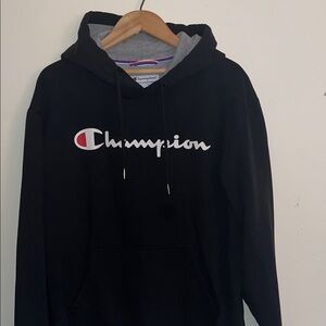 Champion men’s M Black and Gray Hoodie pullover fleece lined sweatshirt